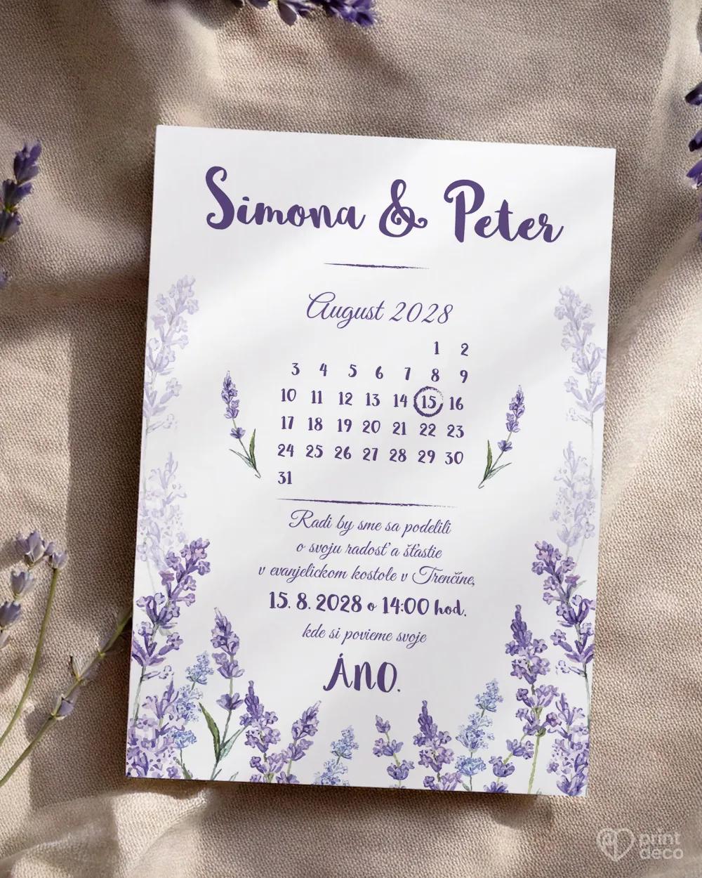 Svadobné oznámenia Levanduľa s kalendárikom 2/4
