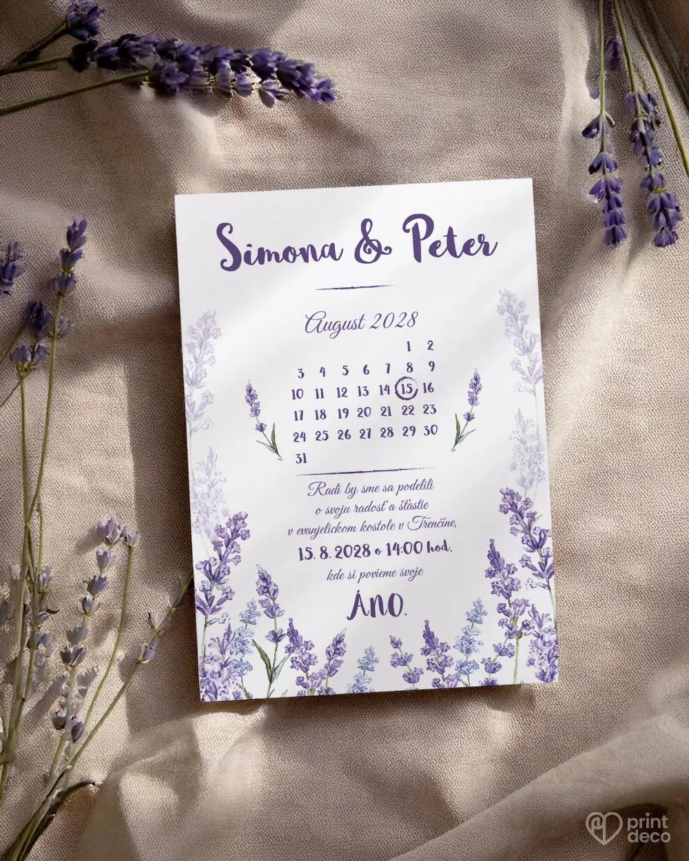 Svadobné oznámenia Levanduľa s kalendárikom 3/4