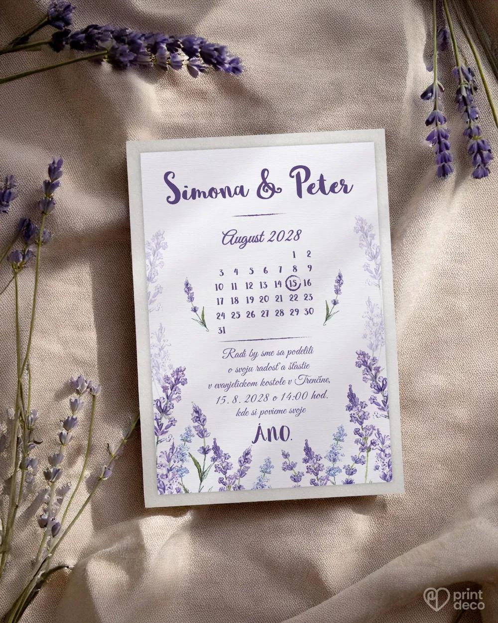 Svadobné oznámenia Levanduľa s kalendárikom 1/4