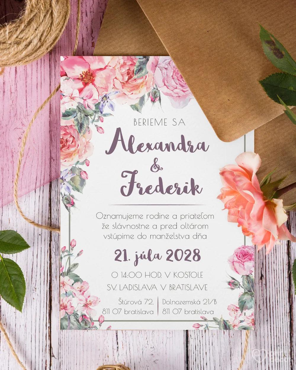 Svadobné oznámenia vo vintage štýle s ružami 3/4