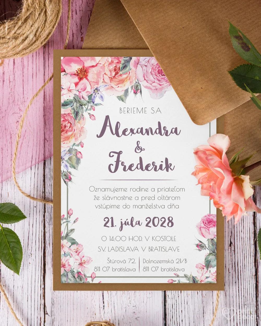 Svadobné oznámenia vo vintage štýle s ružami 1/4