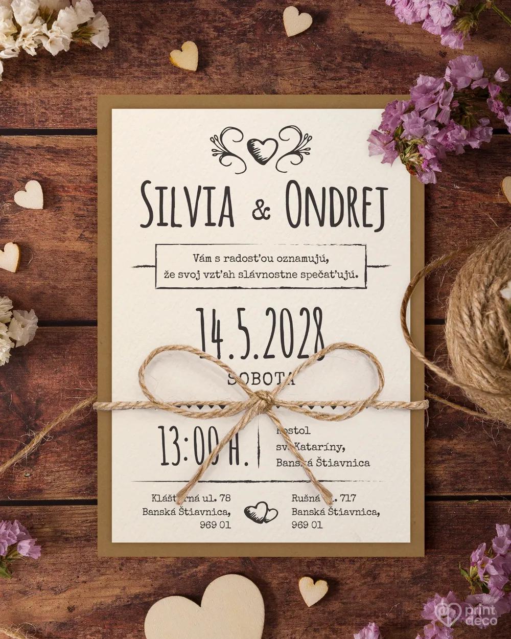 Jednoduché vintage svadobné oznámenia 1/9