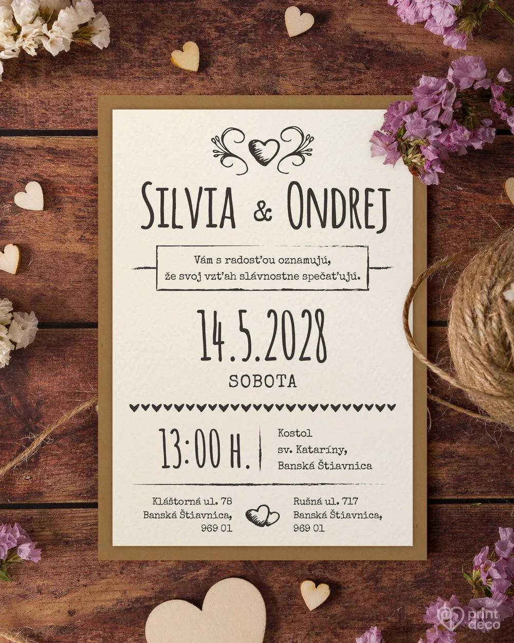 Jednoduché vintage svadobné oznámenia 3/9