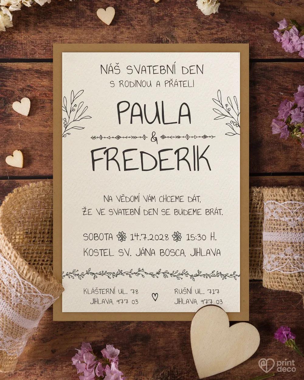 Svadobné oznámenia s čipkou a jutovým viazaním 3/8