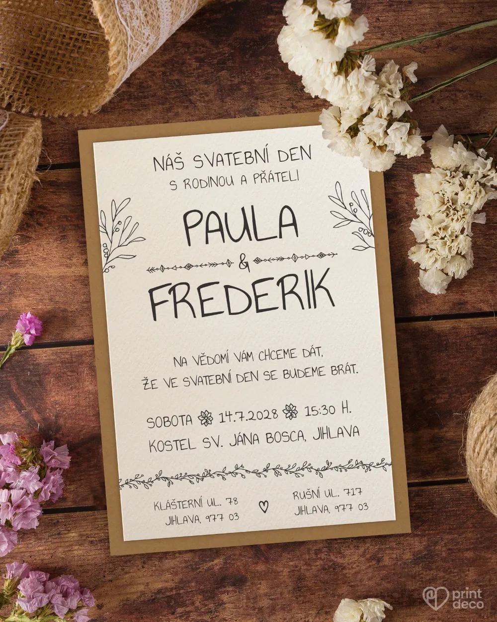 Svadobné oznámenia s čipkou a jutovým viazaním 1/8