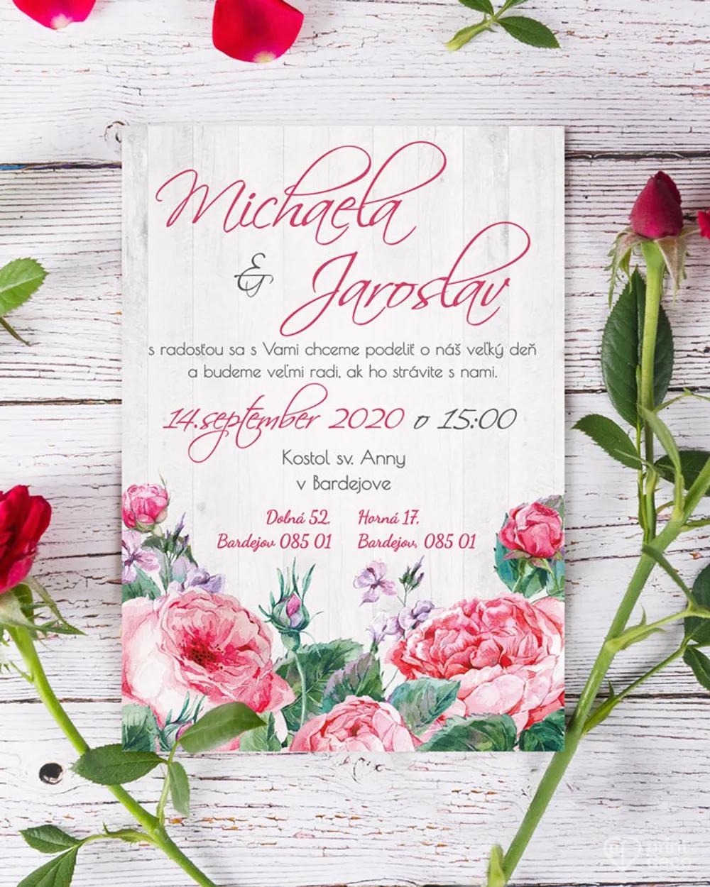 Svadobné oznámenia s ružami a vintage prvkami 5/6