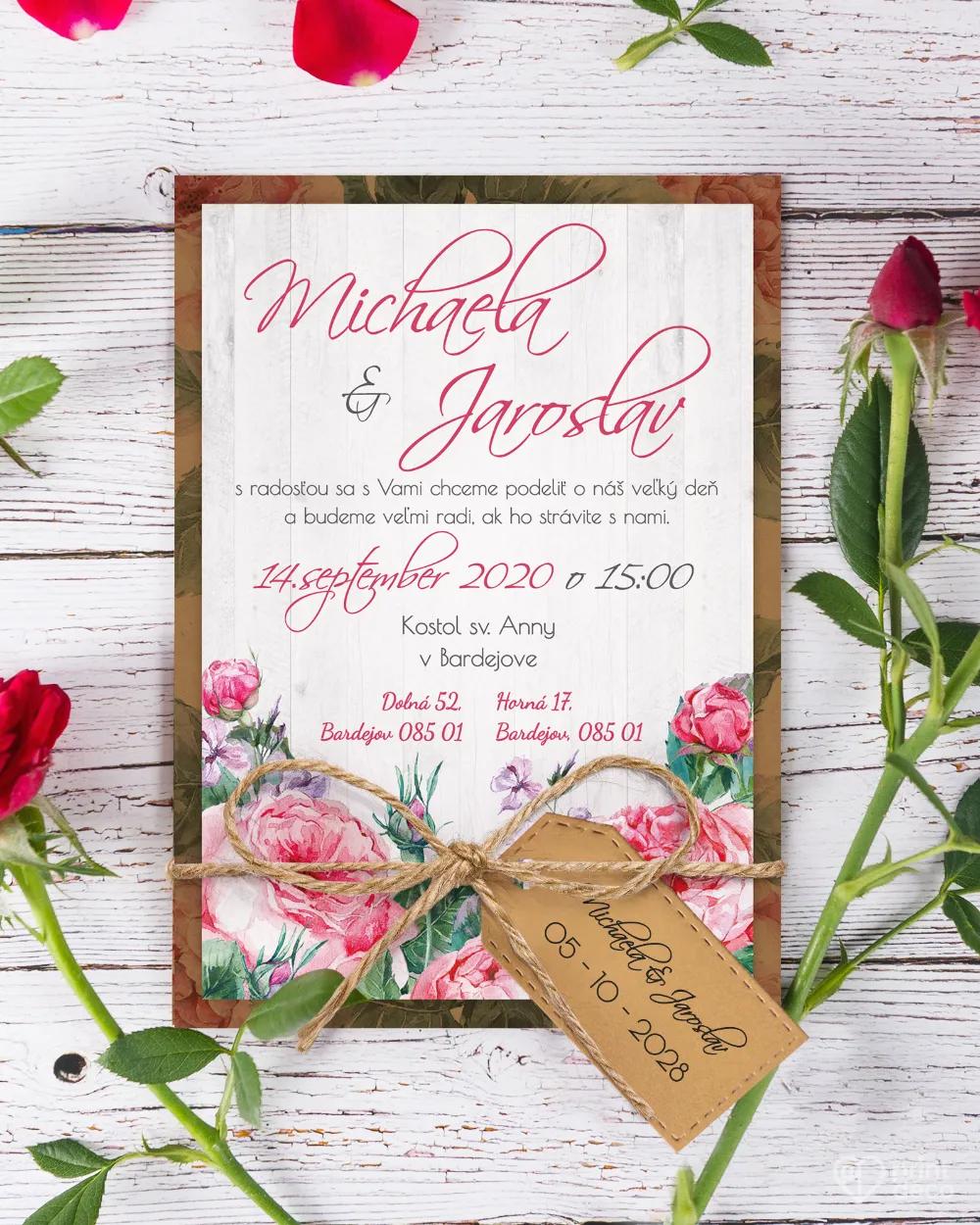 Svadobné oznámenia s ružami a vintage prvkami 1/6