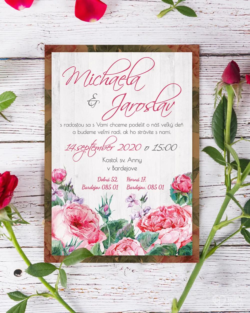 Svadobné oznámenia s ružami a vintage prvkami 3/6