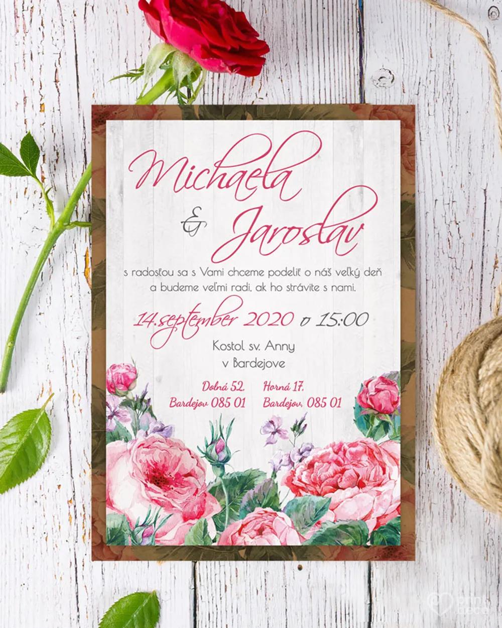 Svadobné oznámenia s ružami a vintage prvkami 2/6