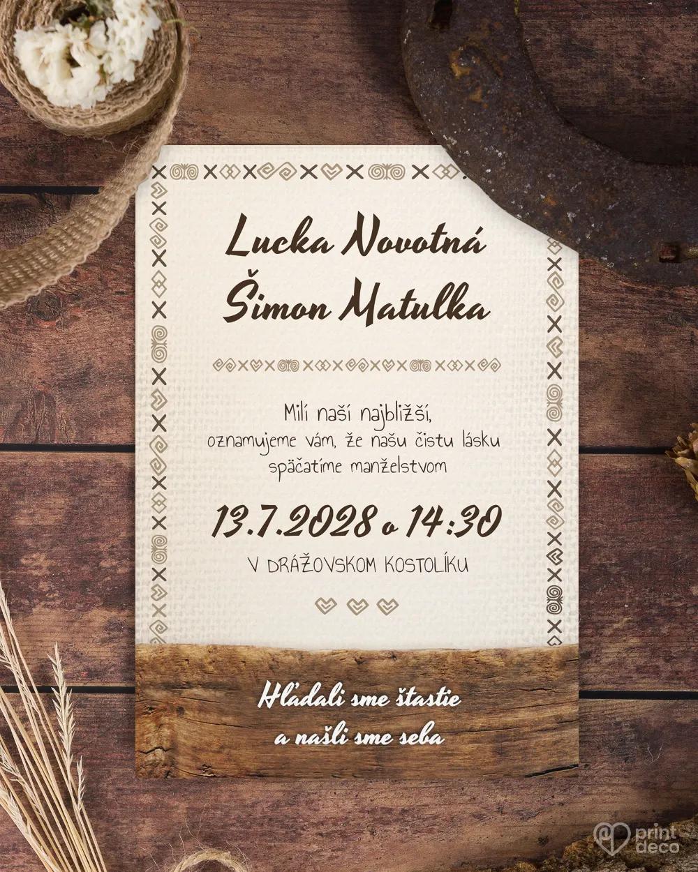 Svadobné oznámenia s ľudovým dreveným motívom 3/9