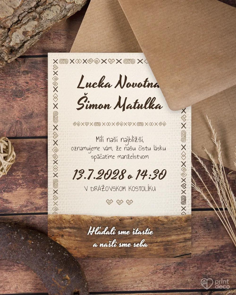 Svadobné oznámenia s ľudovým dreveným motívom 8/9