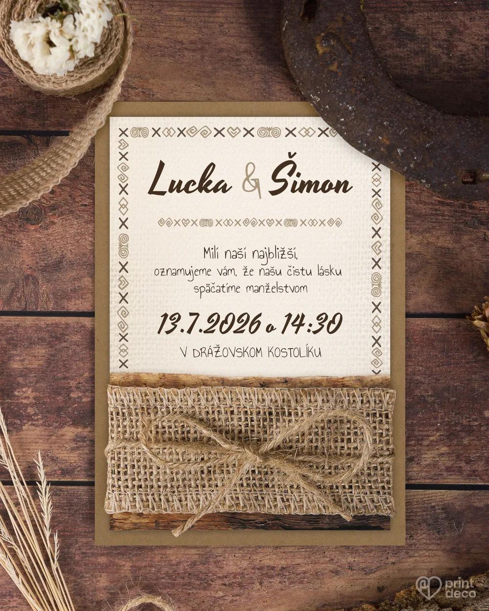Svadobné oznámenia s ľudovým dreveným motívom 2/9
