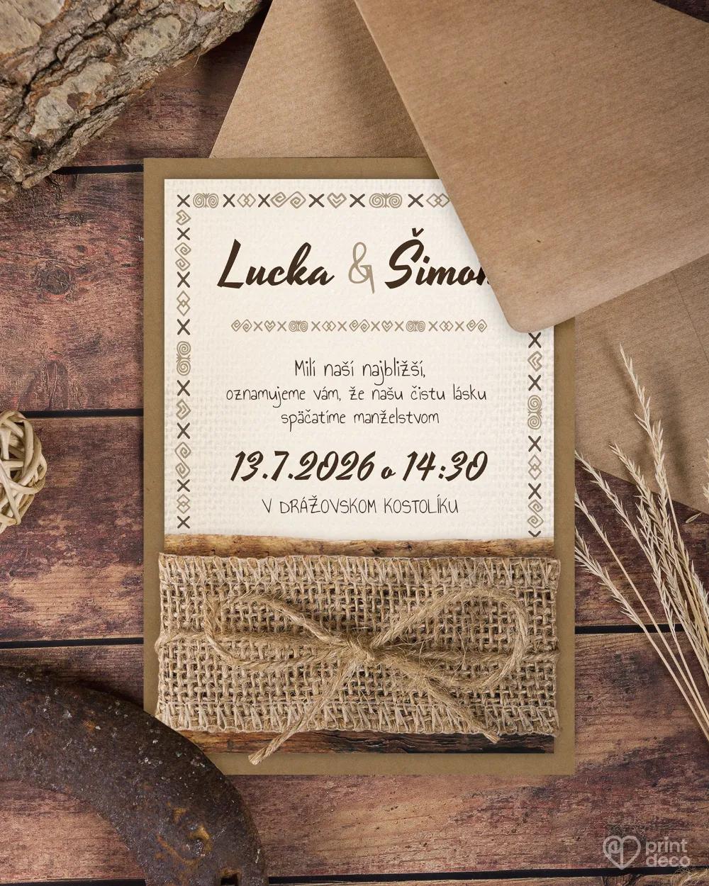 Svadobné oznámenia s ľudovým dreveným motívom 1/9