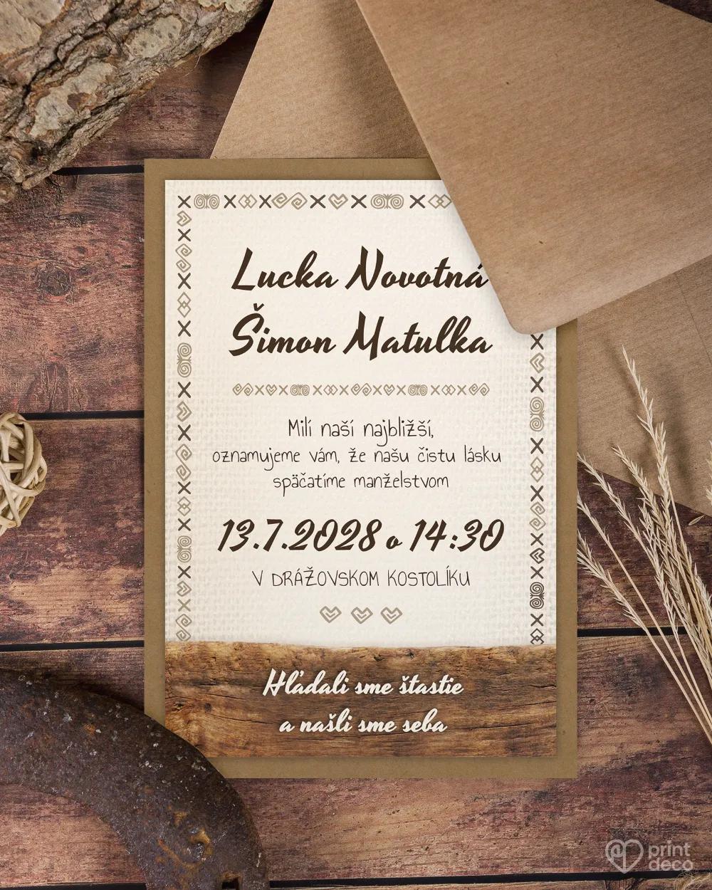Svadobné oznámenia s ľudovým dreveným motívom 6/9