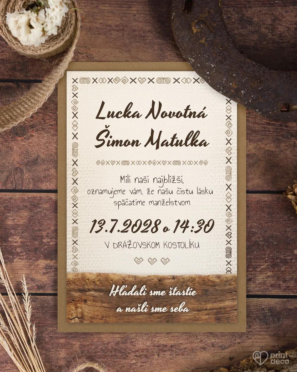 Svadobné oznámenia s ľudovým dreveným motívom 5/9