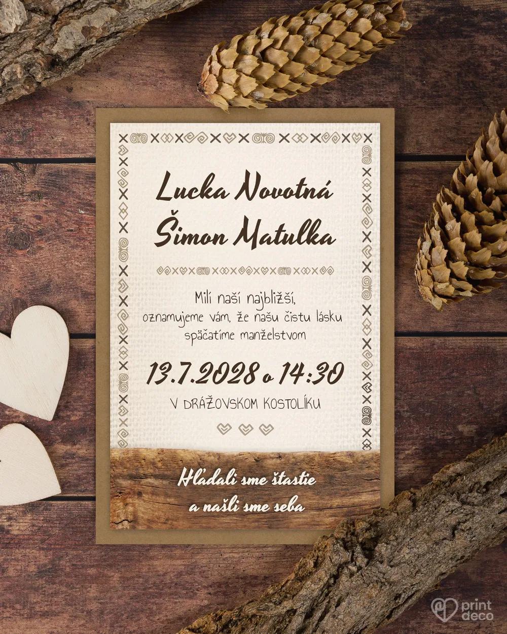 Svadobné oznámenia s ľudovým dreveným motívom 4/9