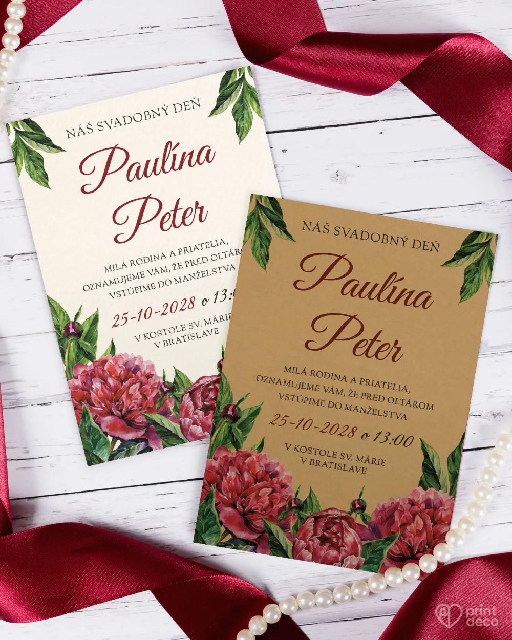 Svadobné oznámenia s pestrými pivonkami 5/6