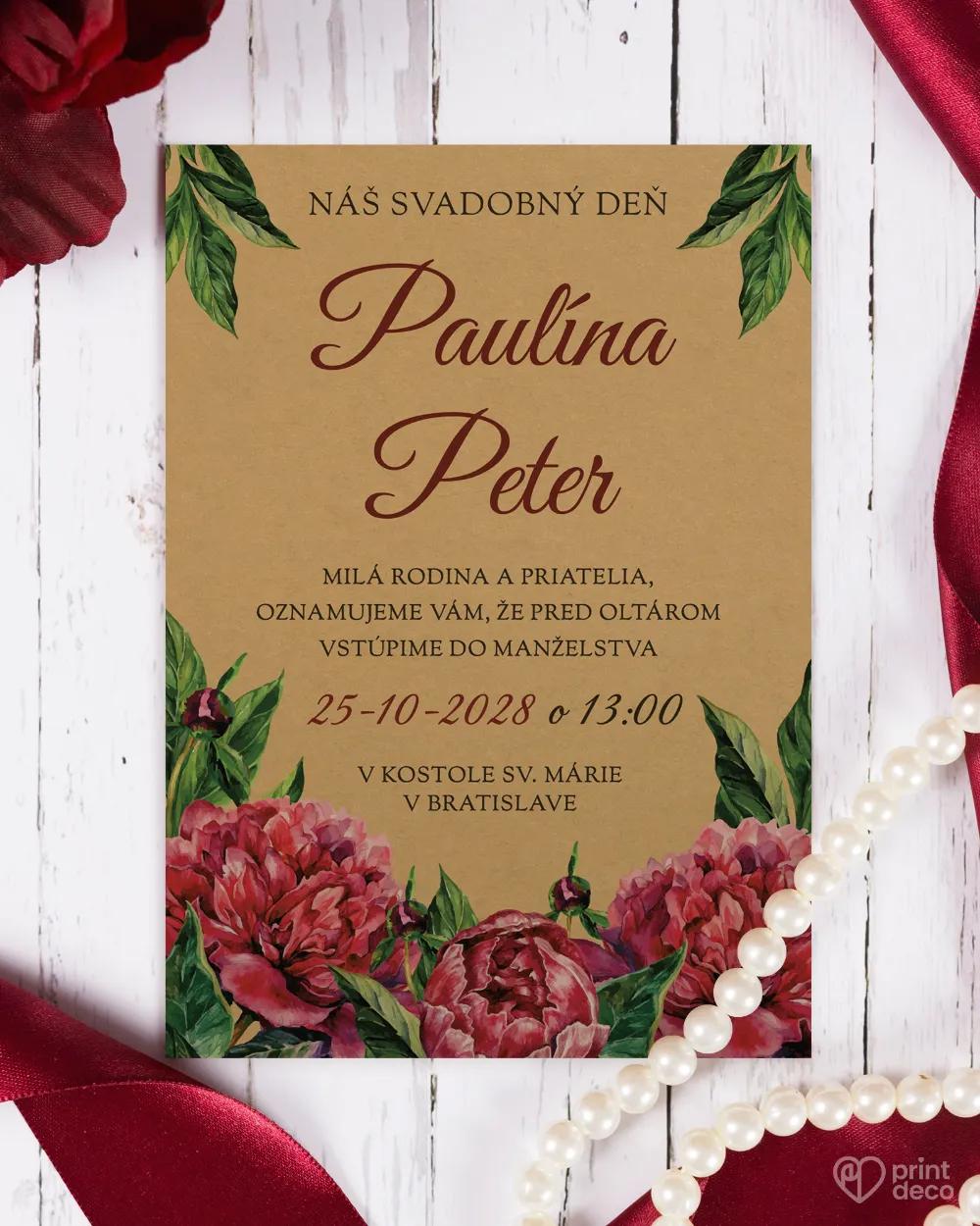 Svadobné oznámenia s pestrými pivonkami 4/6