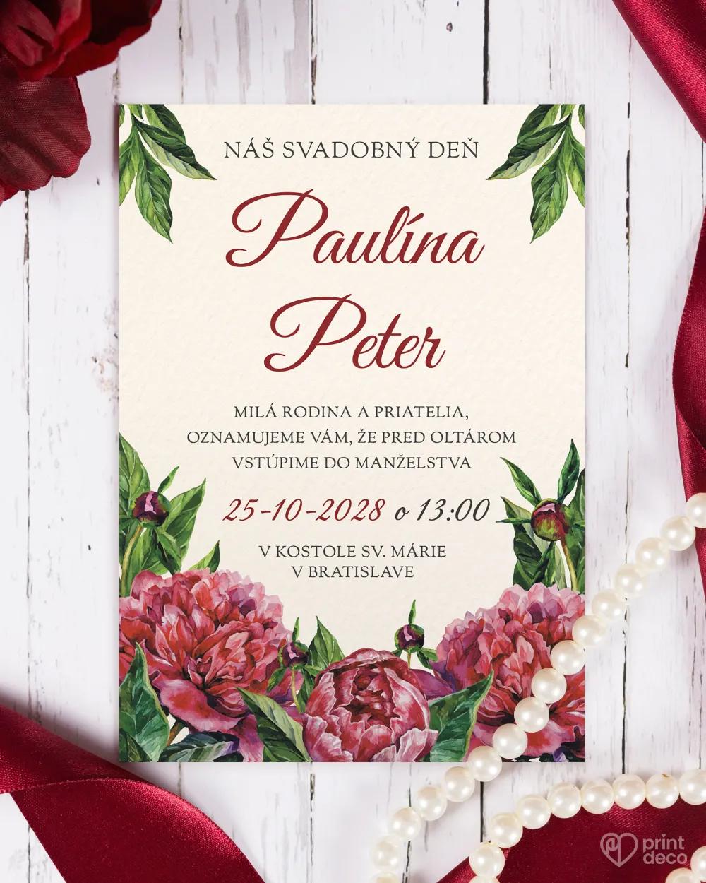 Svadobné oznámenia s pestrými pivonkami 3/6