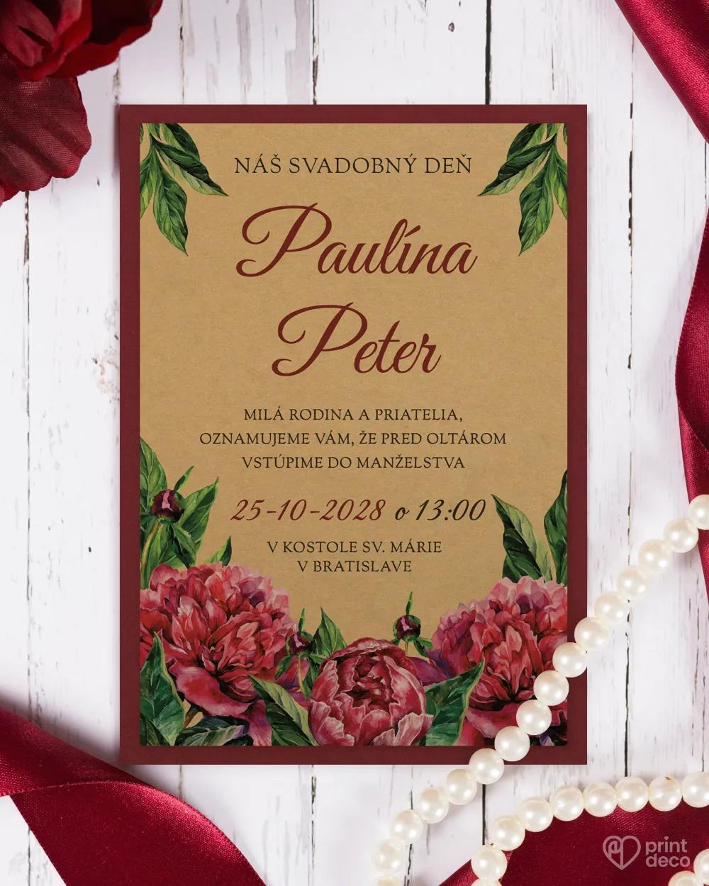 Svadobné oznámenia s pestrými pivonkami 2/6