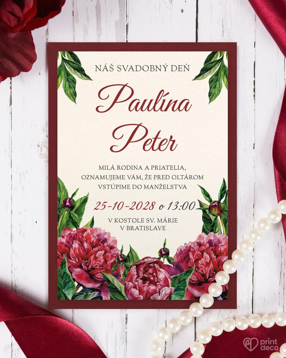 Svadobné oznámenia s pestrými pivonkami 1/6