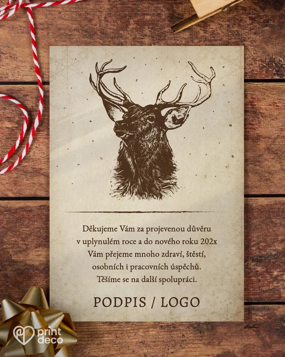 Vánoční pozdrav se jelenem v retro stylu