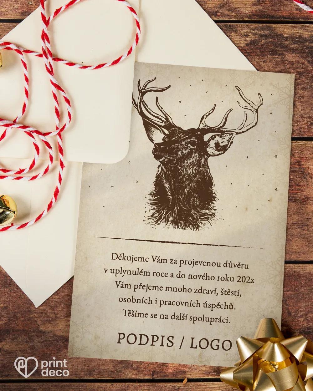 Vánoční pozdrav se jelenem v retro stylu 1/2
