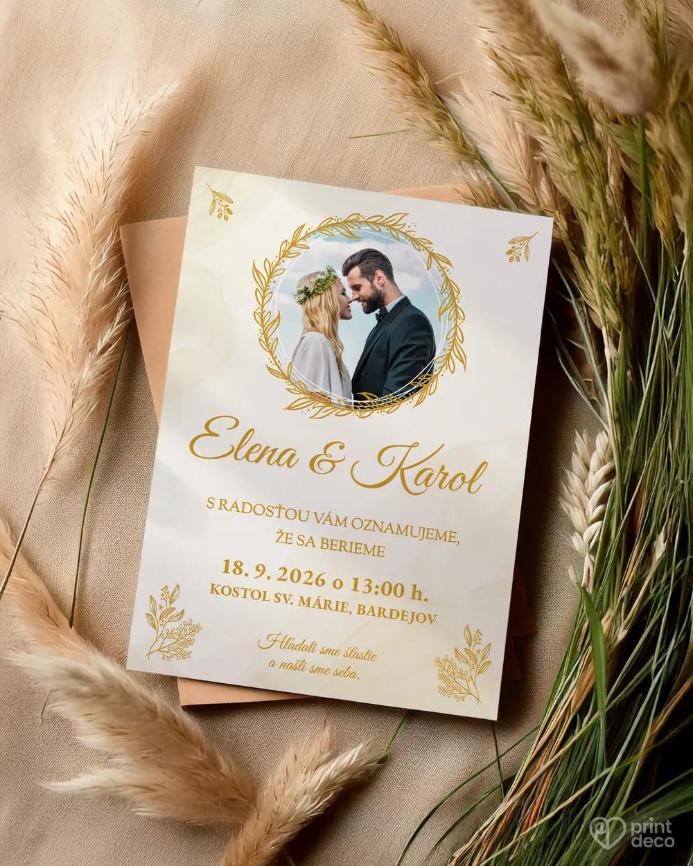 Svadobné oznámenie s fotografiou - Zlatá chvíľa 1/2
