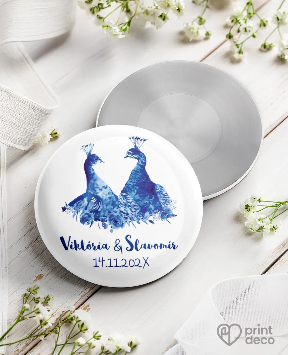 Kovové svadobné magnetky - Modré pávy