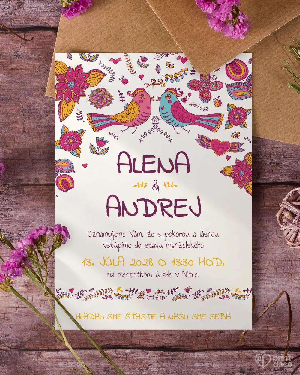 Svadobné oznámenia - Pestré vtáčiky 2/3
