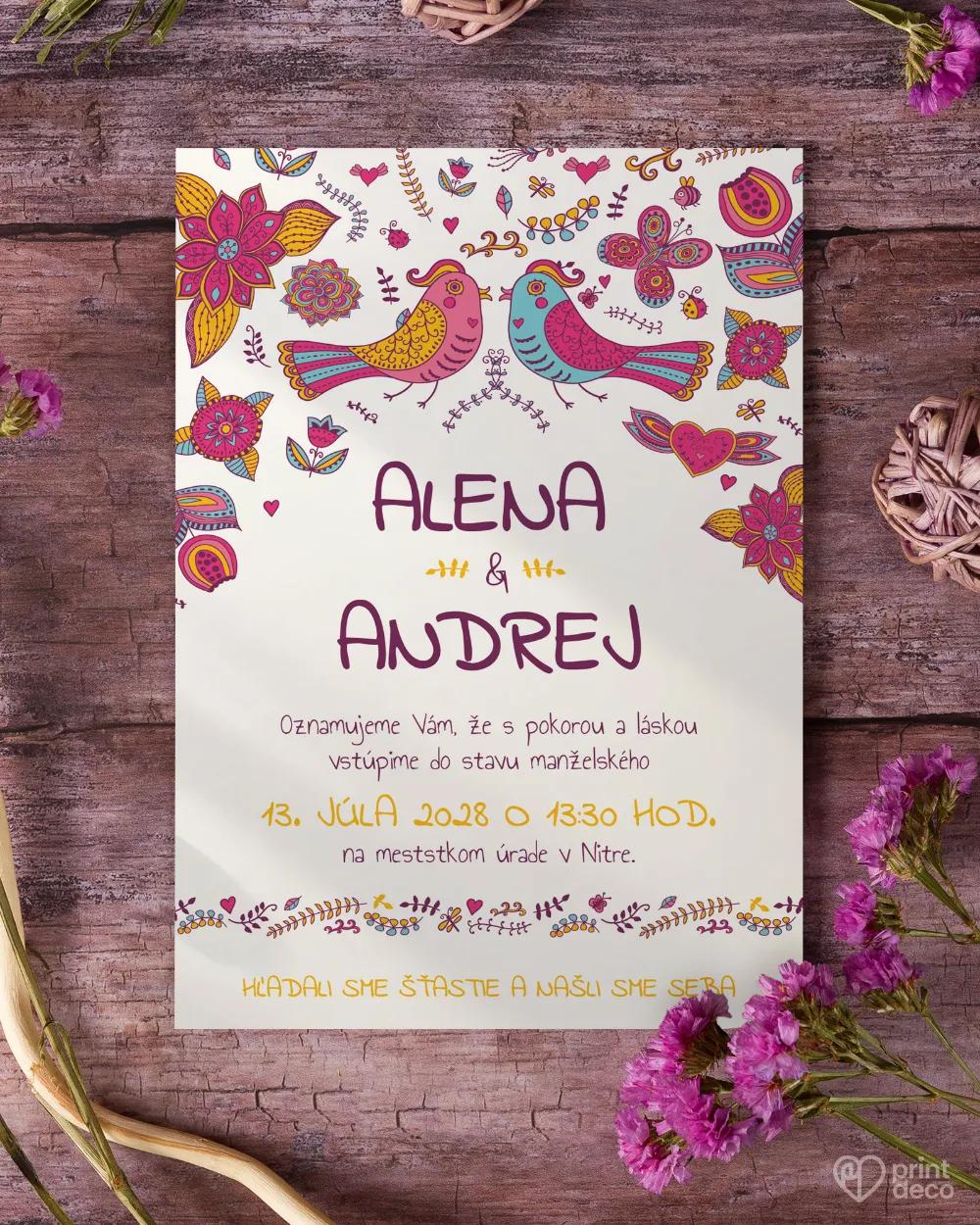 Svadobné oznámenia - Pestré vtáčiky 1/3