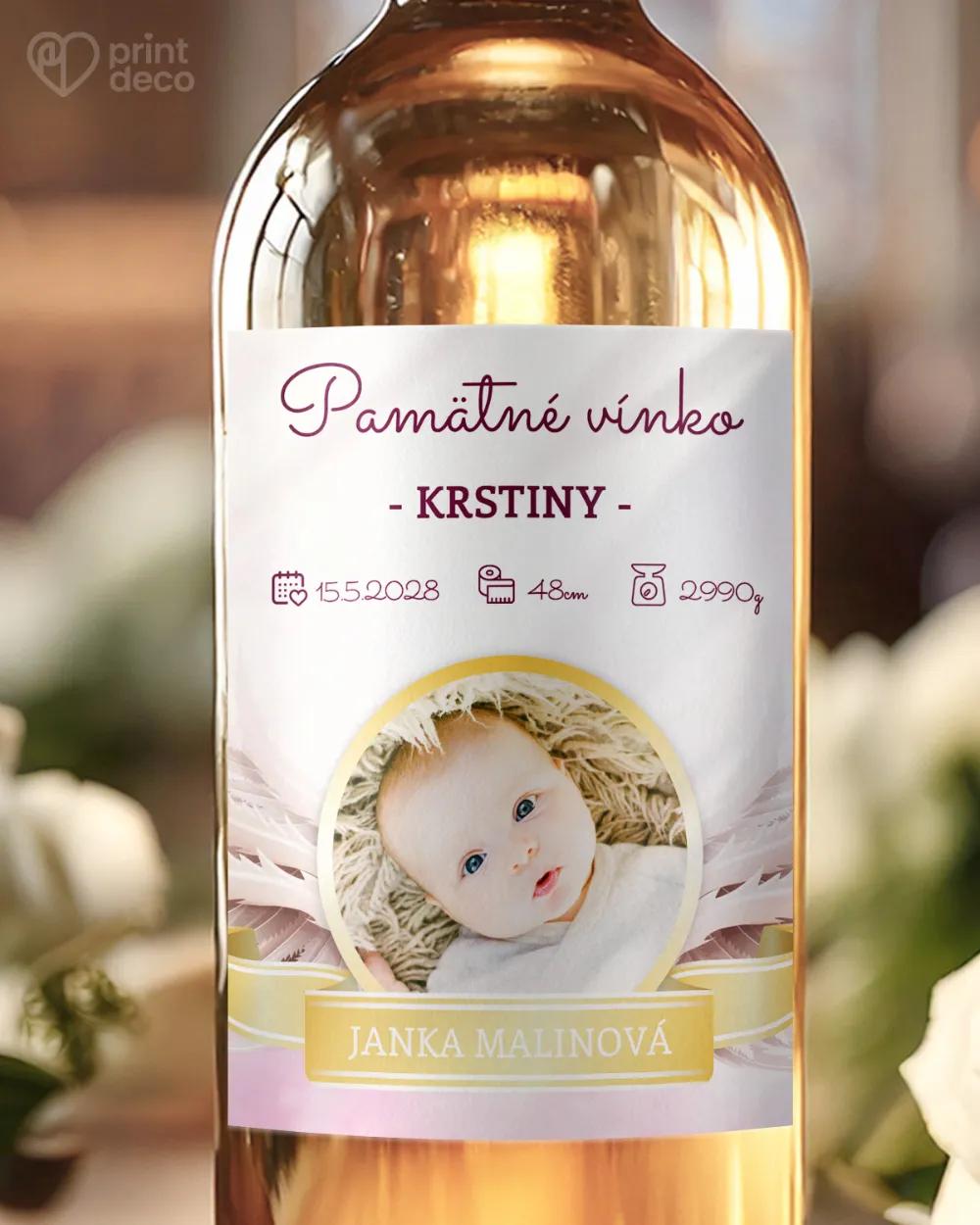 Etikety na víno a pálenku zo sviatosti krstu, prijímania, konfirmácie - motív 07 ružová