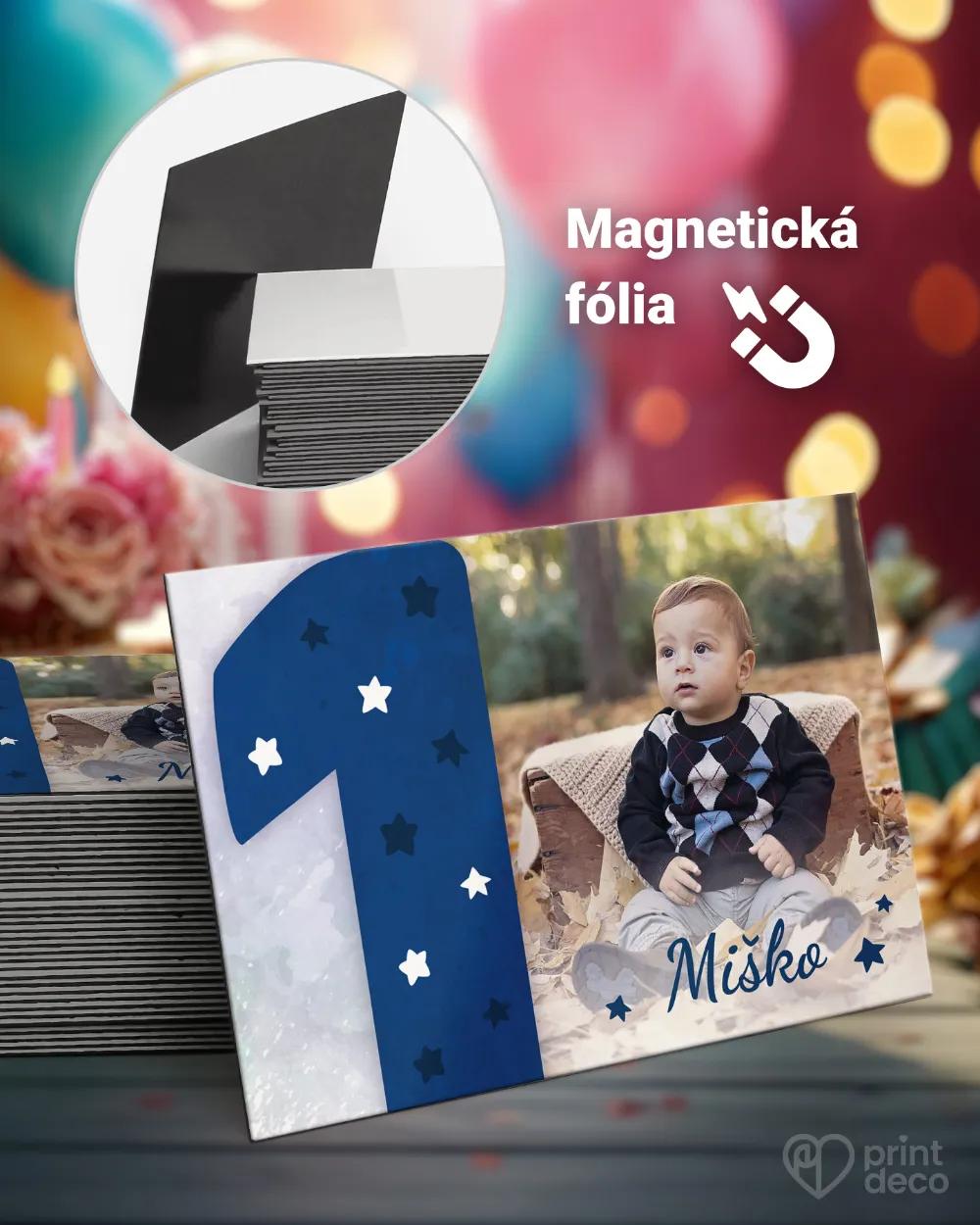 Pamätné magnetky z oslavy obdĺžnik - motív s vlastnou fotkou 01 - modrá
