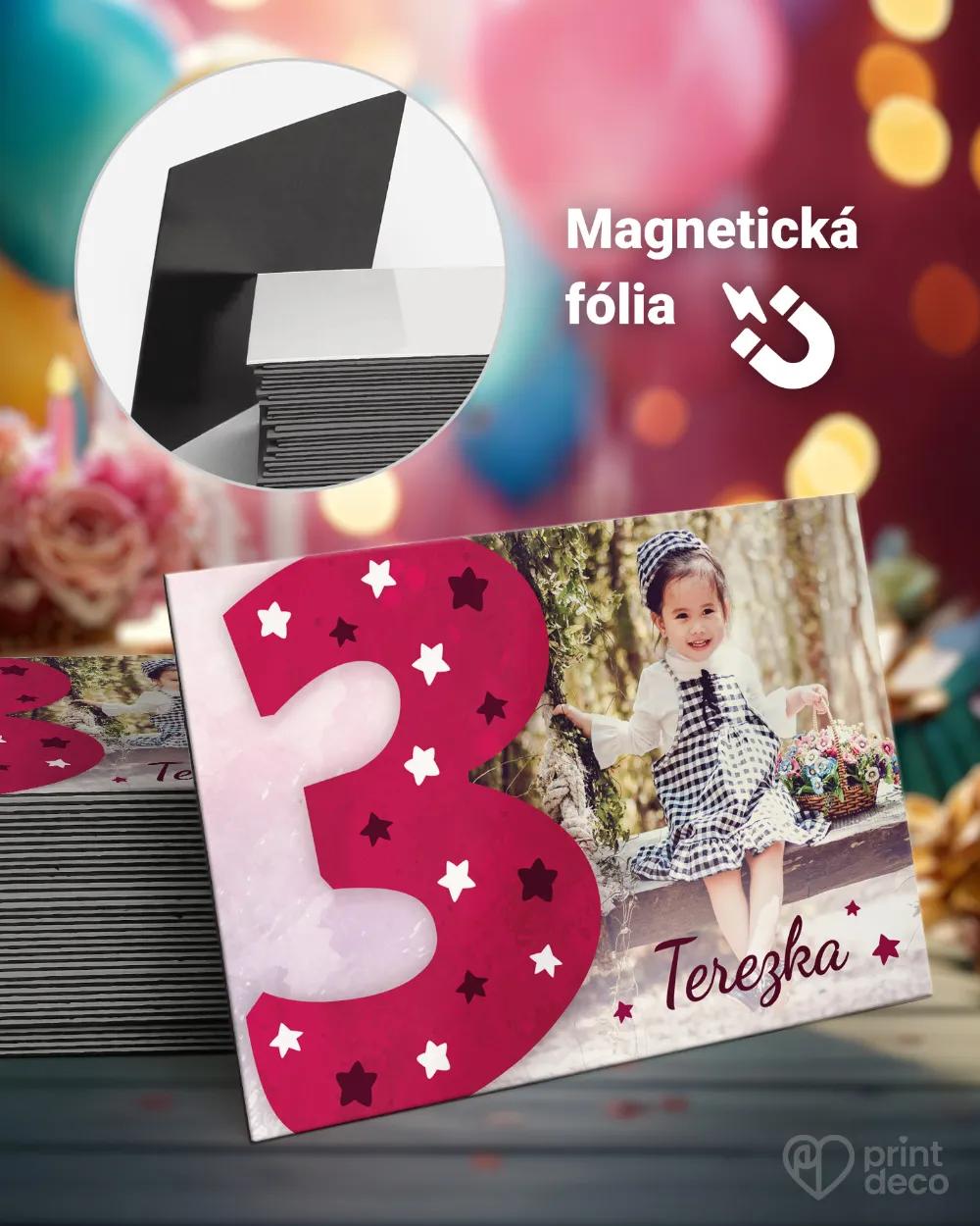 Pamätné magnetky z oslavy obdĺžnik - motív s vlastnou fotkou 01 - ružová