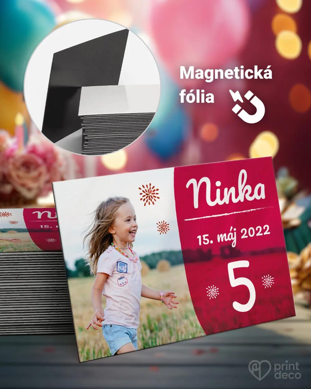 Pamätné magnetky z oslavy obdĺžnik - s fotkou 03 - ružová