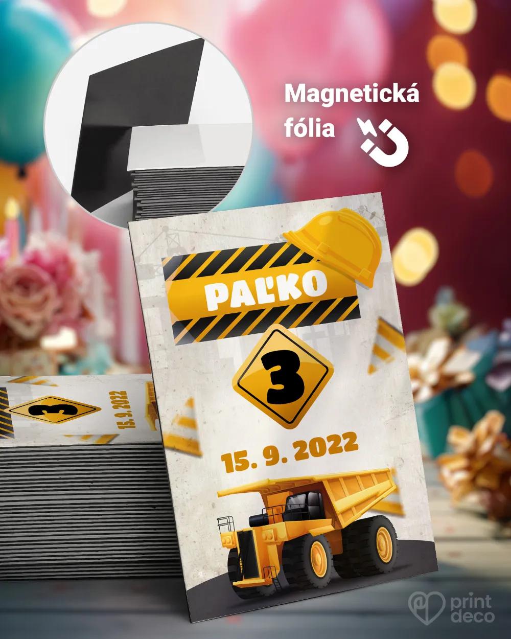 Magnetky z detskej oslavy – Stavbárske auto