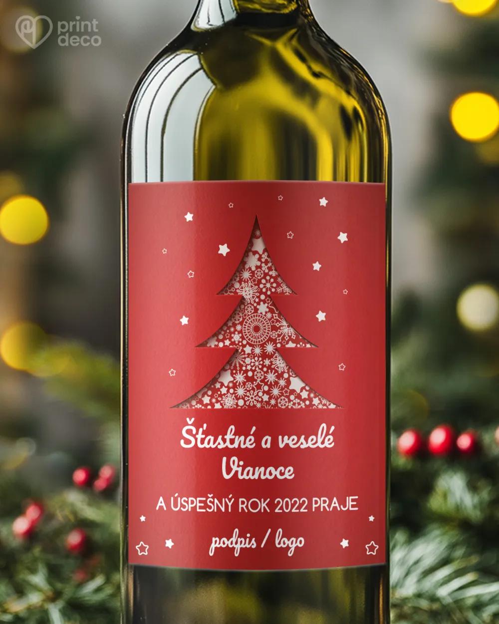Vianočná etiketa na fľaše – motív 21 červená