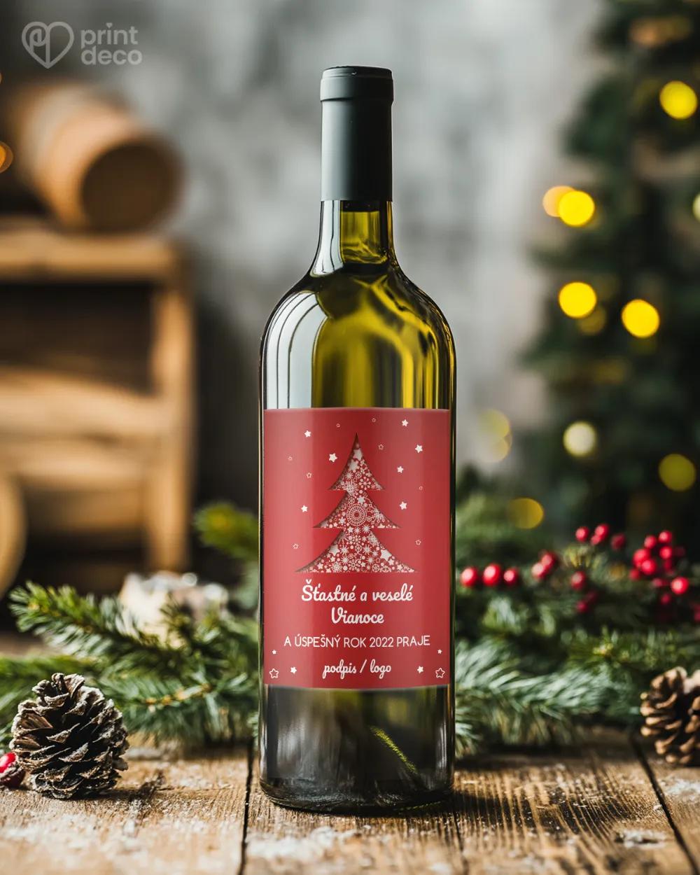 Vianočná etiketa na fľaše – motív 21 červená 1/2