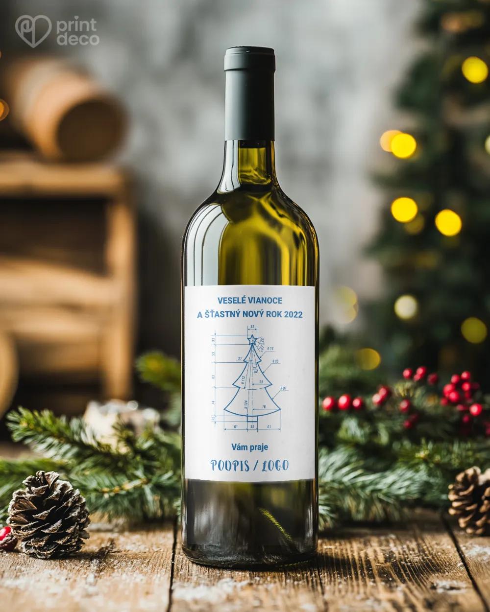 Vianočná etiketa na fľaše – motív 23 biela 1/2