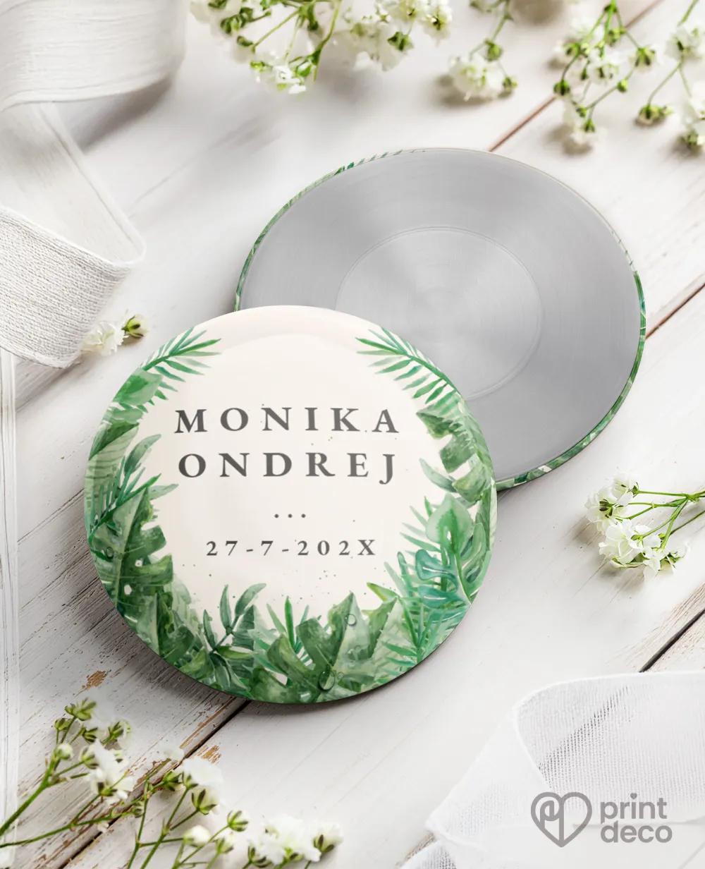 Kovové svadobné magnetky v Greenery motíve I.