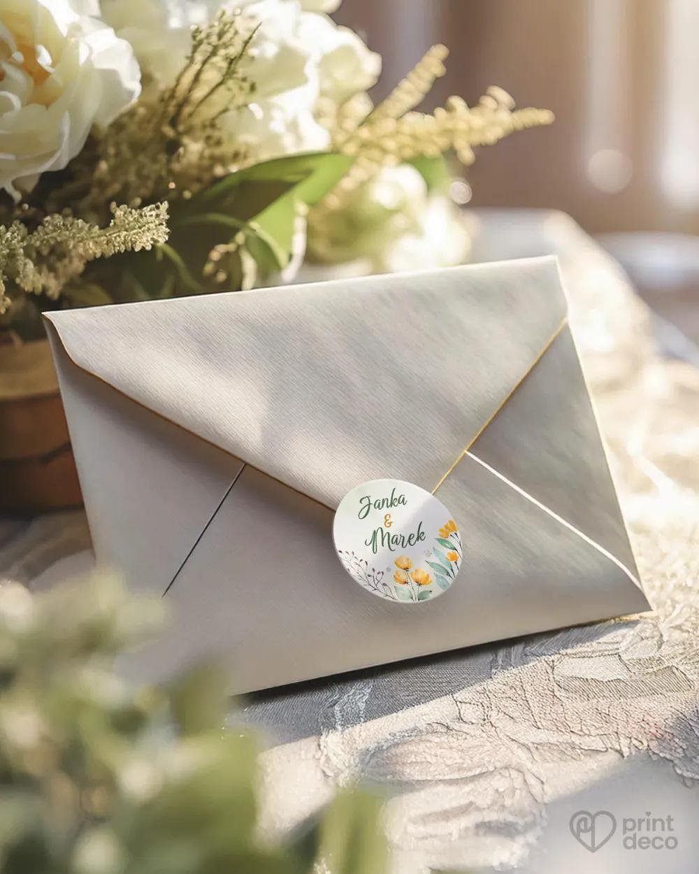 Mini nálepky na obálky / darčeky Žlté kvietky 1/3