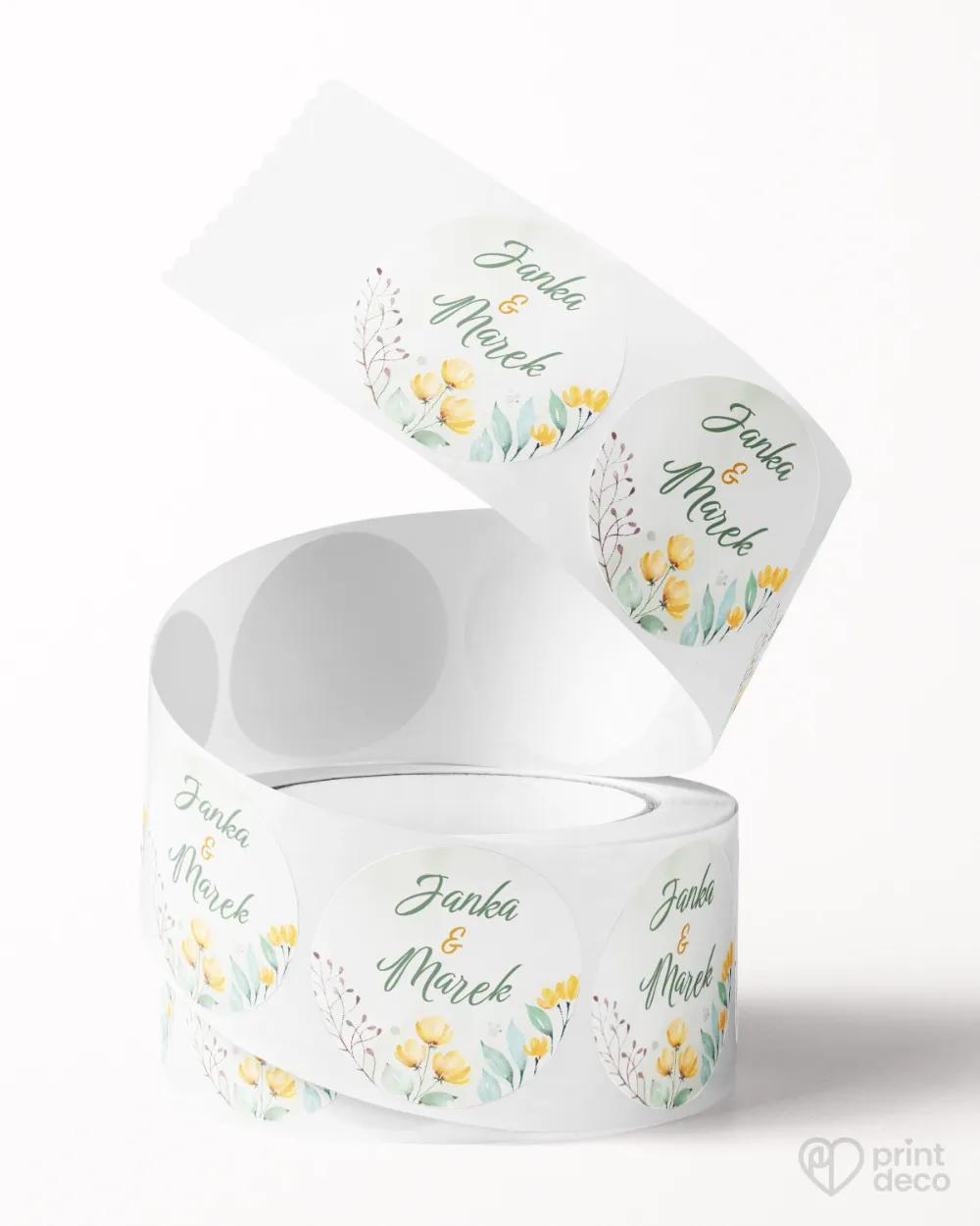 Mini nálepky na obálky / darčeky Žlté kvietky 2/3