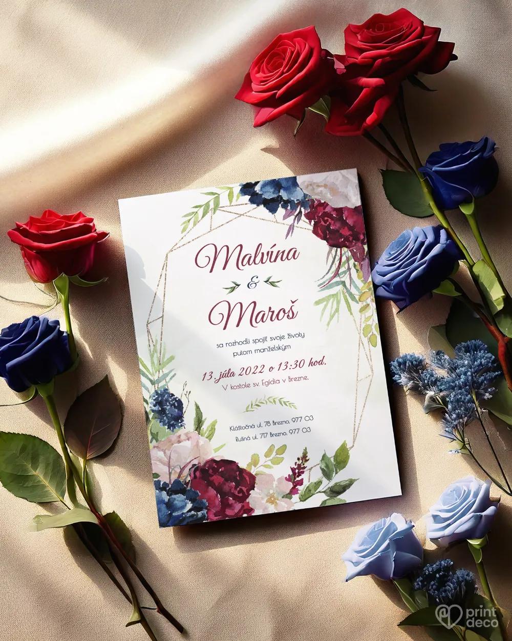 Svadobné oznámenia - Burgundy ruže 1/2