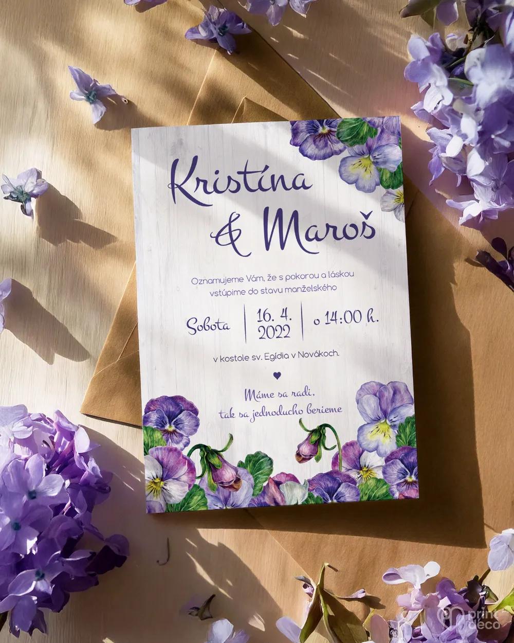 Svadobné oznámenia - Fialky 1/2