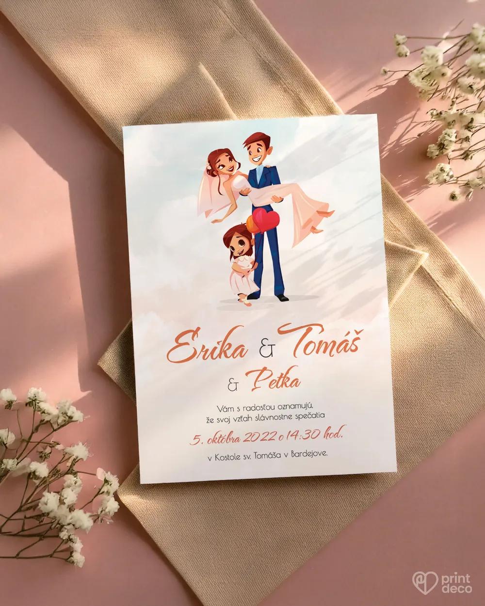 Svadobné oznámenia - Zaľúbený pár I. s dievčatkom 1/2