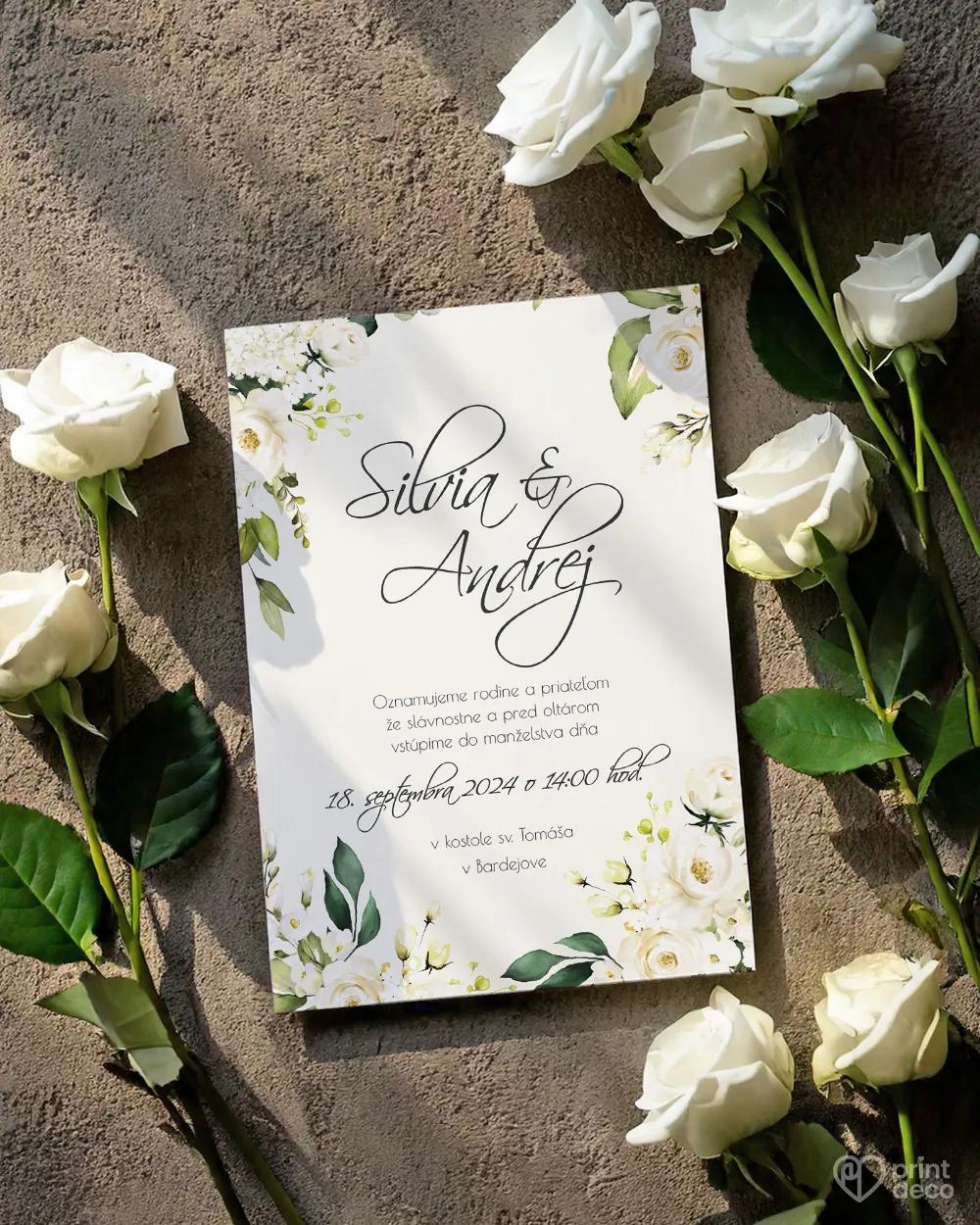 Svadobné oznámenia - Biele ruže II. 1/2