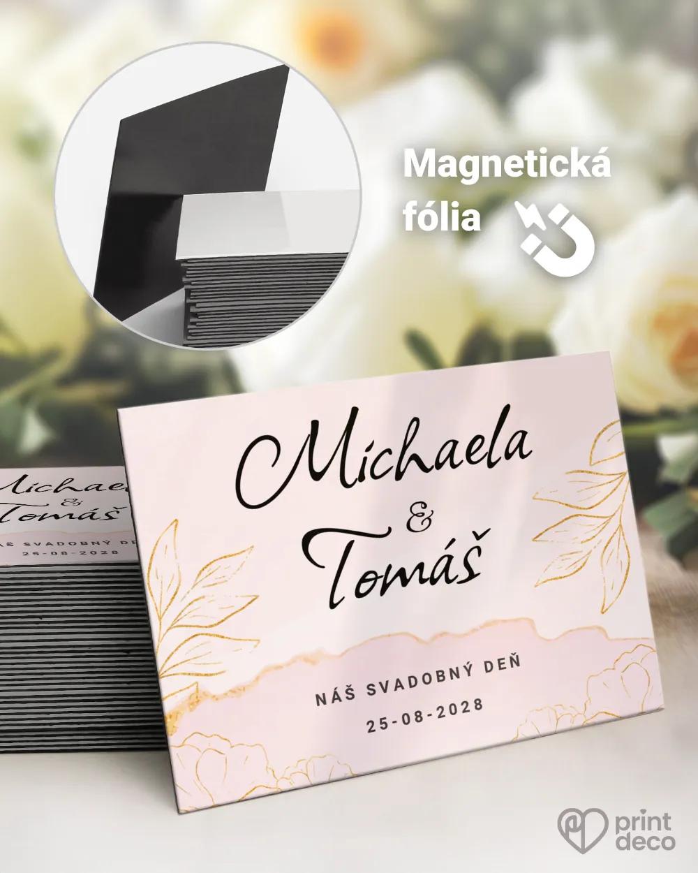 Svadobné magnetky - Farebný mramor s kvetmi