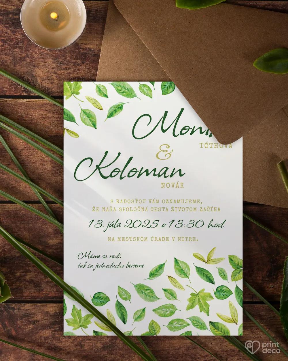 Svadobné oznámenia - Svieže listy I. 2/3