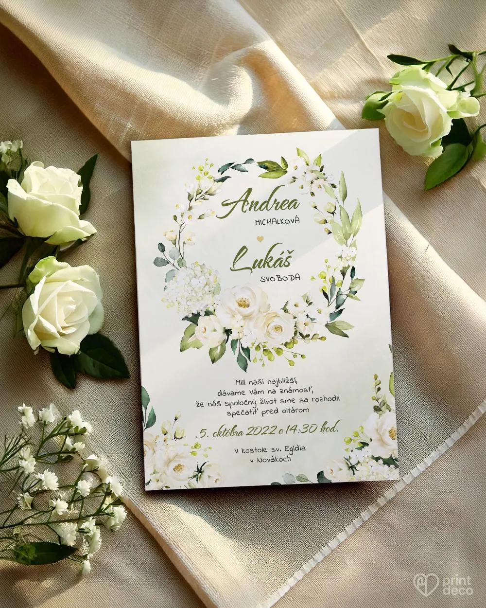 Svadobné oznámenia - Biele ruže IV. 1/2