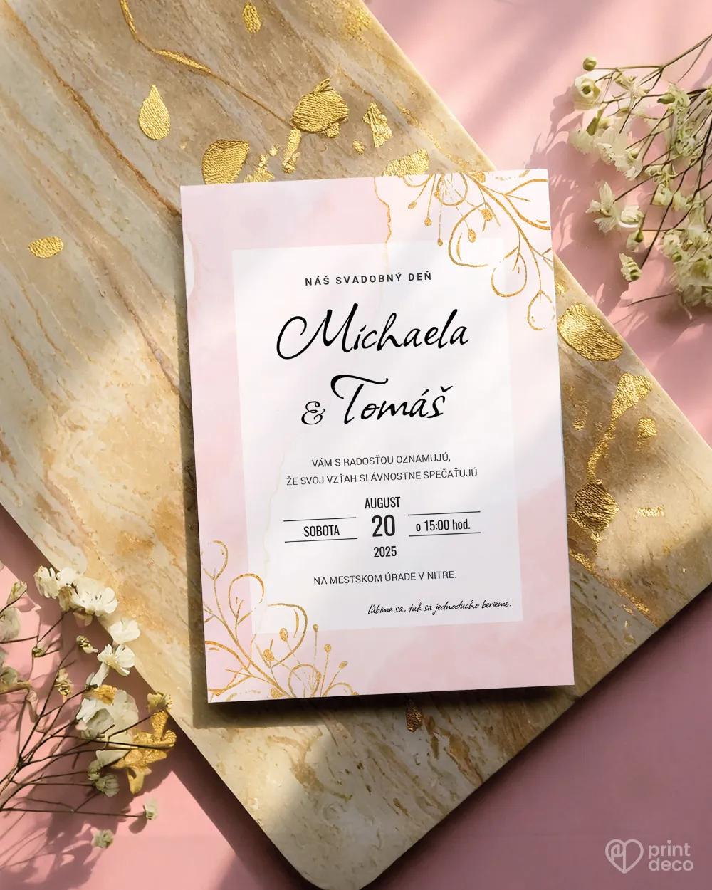 Svadobné oznámenia - Farebný mramor s kvetmi 1/2